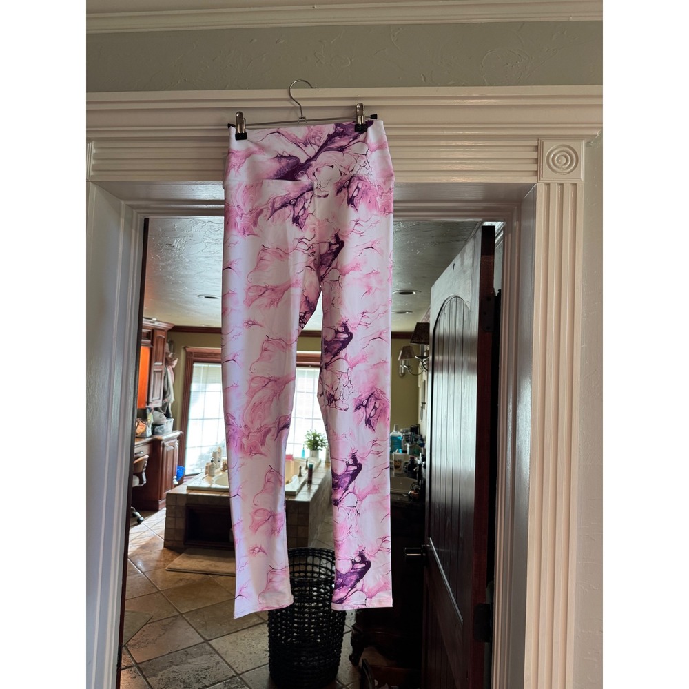 SHEIN Purple Pink Marble Print Activewear Set Sports Bra Leggings Womens Size S